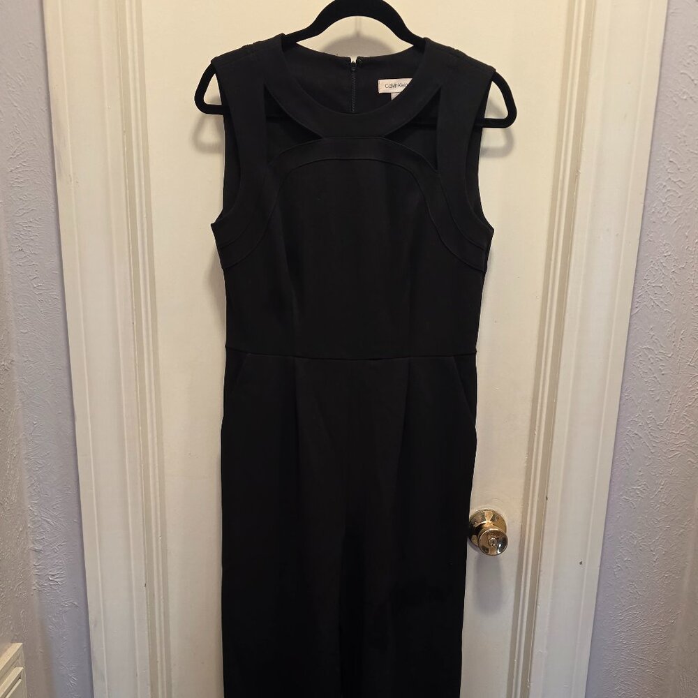 Calvin Klein Black Cutout Jumpsuit Size 10 Sleeveless with Pockets Career Formal